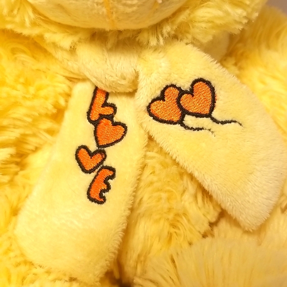 Yellow Fluffy LOVE Teddy Bear with Hearts Valentine's Day Plush - Picture 4 of 9